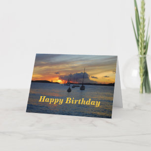 Alles Gute zum Geburtstag Segelboote bei Sonnenunt Karte