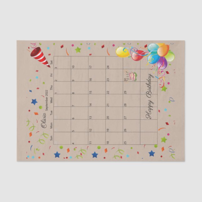 Alles Gute zum Geburtstag September 2022 - Tissue  Seidenpapier (Vorderseite)