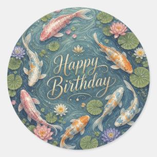 Alles Gute zum Geburtstag Serene Koi Pond Water Li Runder Aufkleber