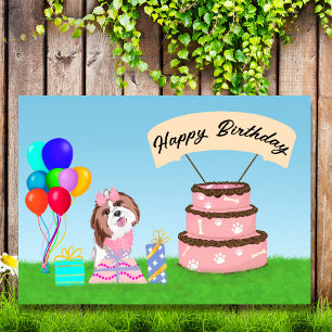 Alles Gute zum Geburtstag Shih Tzu mit Kuchen Karte