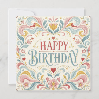 Alles Gute zum Geburtstag Skandinavische Volkskuns Karte