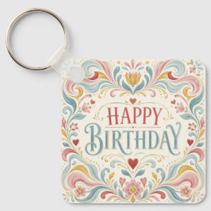 Alles Gute zum Geburtstag Skandinavische Volkskuns Schlüsselanhänger