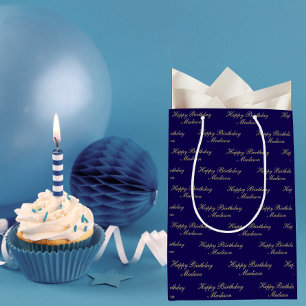 Alles Gute zum Geburtstag Skript Name Navy Blau Go Mittlere Geschenktüte