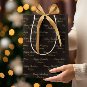 Alles Gute zum Geburtstag Skript Name Schwarz Gold Mittlere Geschenktüte