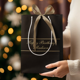 Alles Gute zum Geburtstag Skript Name Schwarz Gold Mittlere Geschenktüte