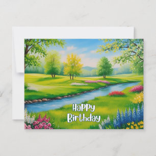 Alles Gute zum Geburtstag Sommerlandschaft, Fluss  Postkarte