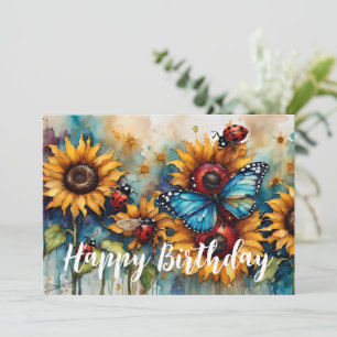 Alles Gute zum Geburtstag Sonnenblume, Schmetterli Feiertagskarte