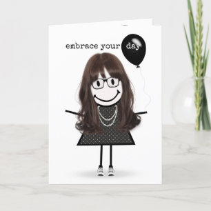 Alles Gute zum Geburtstag Stick Figure Mädchen mit Karte