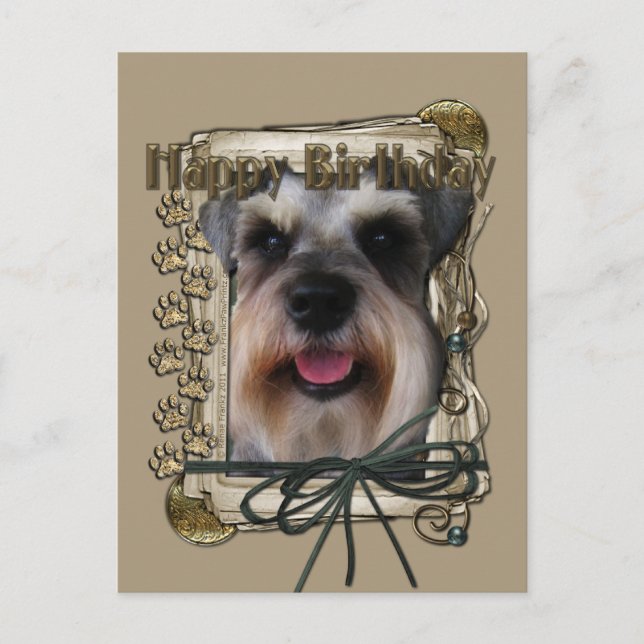 Alles Gute zum Geburtstag - Stone Paws - Schnauzer Postkarte (Vorderseite)