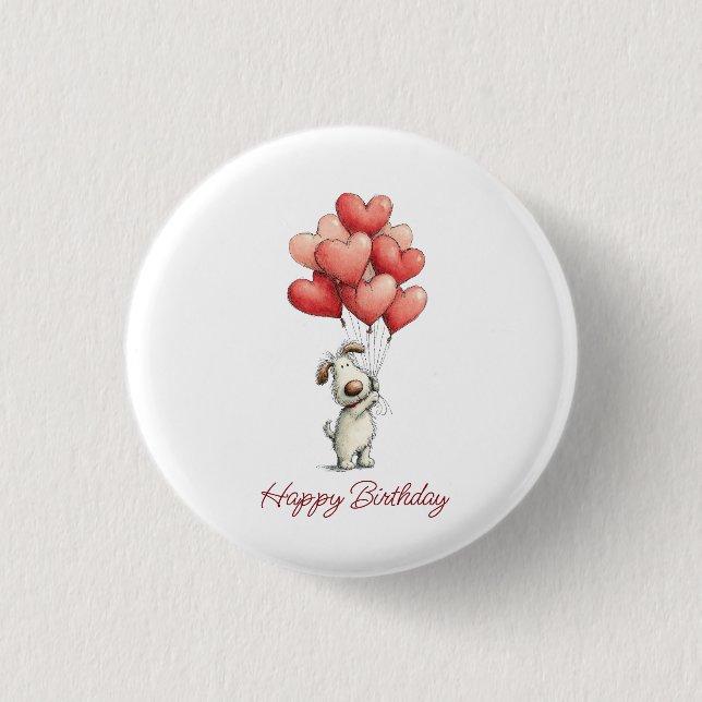 Alles Gute zum Geburtstag Süße Hunde Ballons Button (Vorderseite)