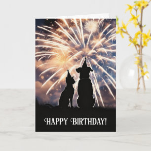 Alles Gute zum Geburtstag Süße Katze Hund Feuerwer Karte