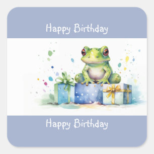 Alles Gute zum Geburtstag Süßer Grüner Frosch mit Quadratischer Aufkleber