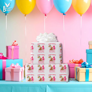 ALLES GUTE ZUM GEBURTSTAG Süßer Teddybär 4. Geburt Geschenkpapier