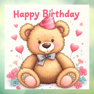 Alles Gute zum Geburtstag Süßer Teddybär mit rosa Fensteraufkleber