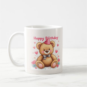 Alles Gute zum Geburtstag Süßer Teddybär mit rosa Kaffeetasse