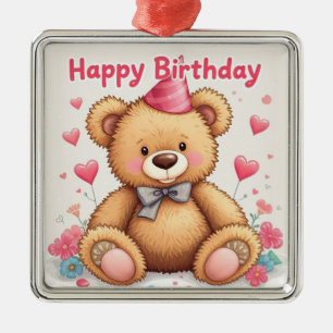 Alles Gute zum Geburtstag Süßer Teddybär mit rosa Ornament Aus Metall