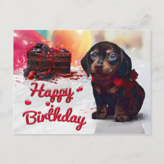 Alles Gute zum Geburtstag Süßer Welpe mit Kuchen Postkarte