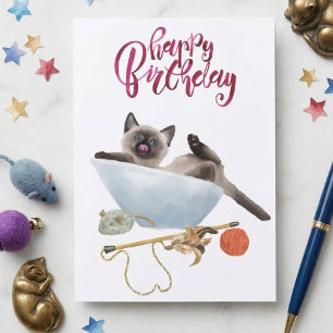 Alles Gute zum Geburtstag Süßes Aquarell-Siamesisc Karte