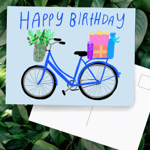 ALLES GUTE ZUM GEBURTSTAG Süßes blaues Fahrrad Cus Postkarte