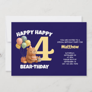 ALLES GUTE ZUM GEBURTSTAG Teddybär 4. Geburtstag Einladung