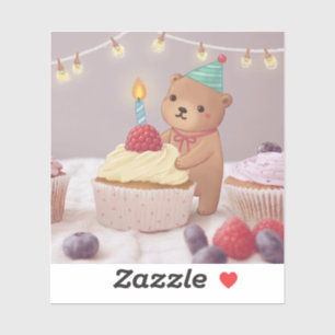 Alles Gute zum Geburtstag: Teddybär & Cupcakes Aufkleber