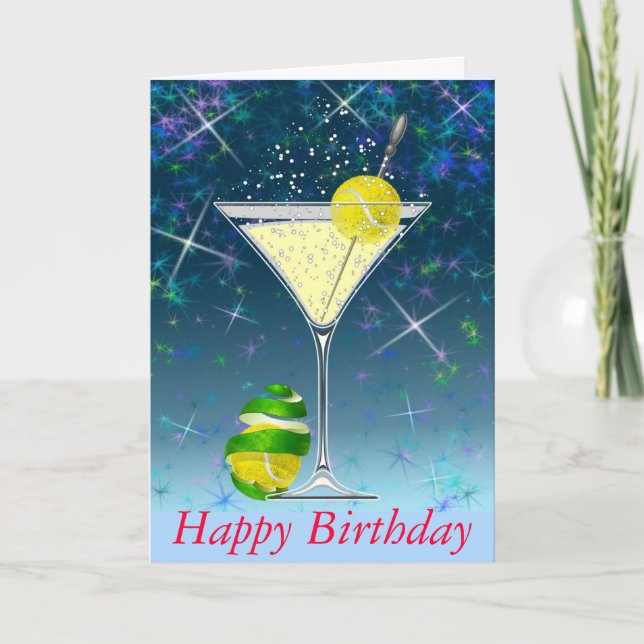 Alles Gute zum Geburtstag Tennis-Martinis Karte (Vorderseite)