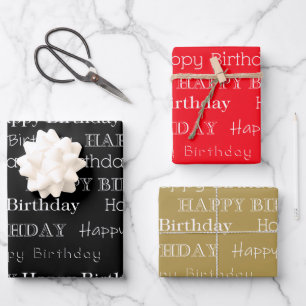 Alles Gute zum Geburtstag Text Schwarz Rot Gold ab Geschenkpapier Set