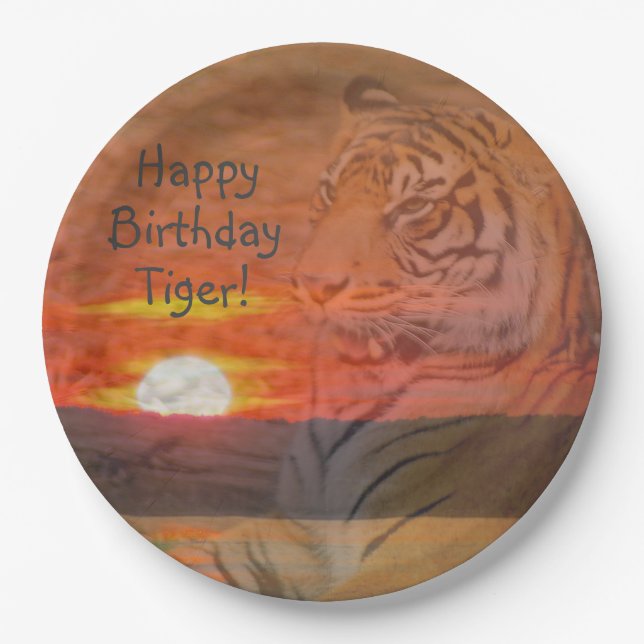 Alles Gute zum Geburtstag Tiger! Pappteller (Vorderseite)