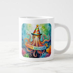 Alles Gute zum Geburtstag Tintenfisch-Partyhut-Aqu Jumbo-Tasse