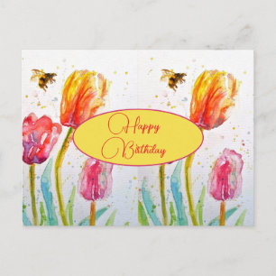 Alles Gute zum Geburtstag Tulpe floral Pink Rot Po Postkarte