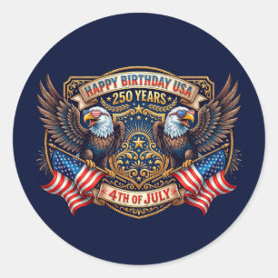 Alles Gute zum Geburtstag USA 250 Jahre   Patrioti Runder Aufkleber