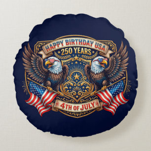 Alles Gute zum Geburtstag USA 250 Jahre   Patrioti Rundes Kissen