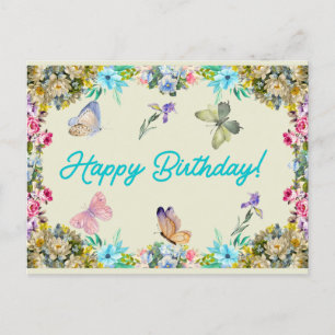 Alles Gute zum Geburtstag Vintage Aquarell Blumen Postkarte