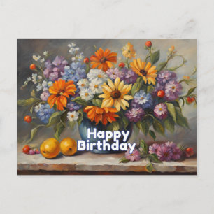Alles Gute zum Geburtstag Vintage Blumen und Früch Postkarte