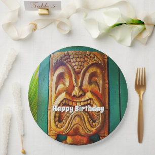 Alles Gute zum Geburtstag vintage retro Holz Tiki Pappteller
