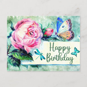 Alles Gute zum Geburtstag Vintage Rosen und Schmet Postkarte