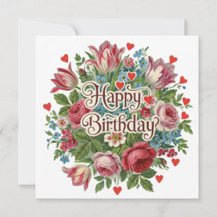 Alles Gute zum Geburtstag Vintage Tulpen und Rosen Karte