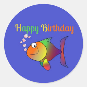 Alles Gute zum Geburtstag von Bubbles dem Fisch Runder Aufkleber