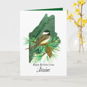 Alles Gute zum Geburtstag von Maine Chickadee Pine Karte