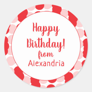 Alles Gute zum Geburtstag von Name Rot Pink Punkte Runder Aufkleber