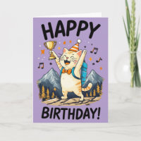 Alles Gute zum Geburtstag Wanderkatze mit Trophäe