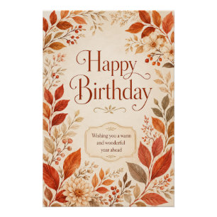 Alles Gute zum Geburtstag Warmer Herbst Botanische Poster