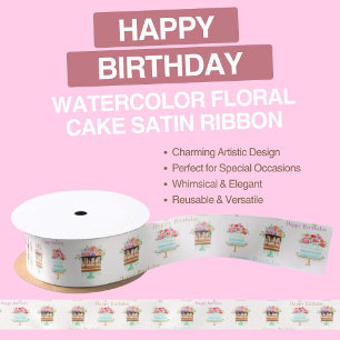 Alles Gute zum Geburtstag Wasserfarbe Floraltorte Satinband