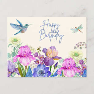 Alles Gute zum Geburtstag Wasserfarbe Iris Blumen  Postkarte