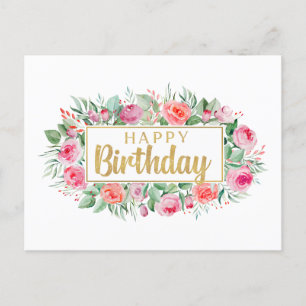 Alles Gute zum Geburtstag Wasserfarbe Rosa Rosen  Postkarte
