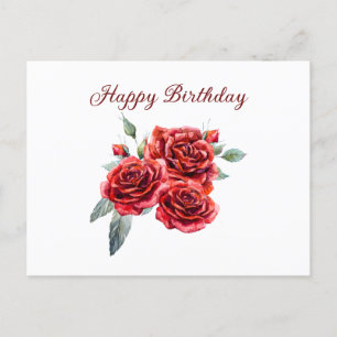 Alles Gute zum Geburtstag Wasserfarbe Rote Rosen Postkarte