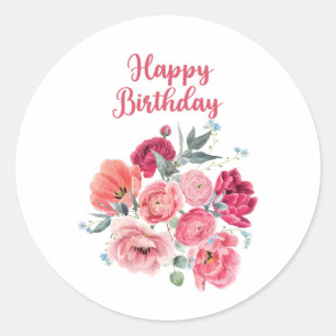 Alles Gute zum Geburtstag Wasserfarbe Rote und ros Runder Aufkleber