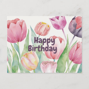 Alles Gute zum Geburtstag Wasserfarbe Tulpen Abstr Postkarte