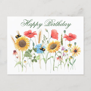 Alles Gute zum Geburtstag Wasserfarben Blumen  Postkarte