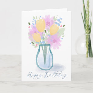 Alles Gute zum Geburtstag Wasserfarben-Blumenvase Karte